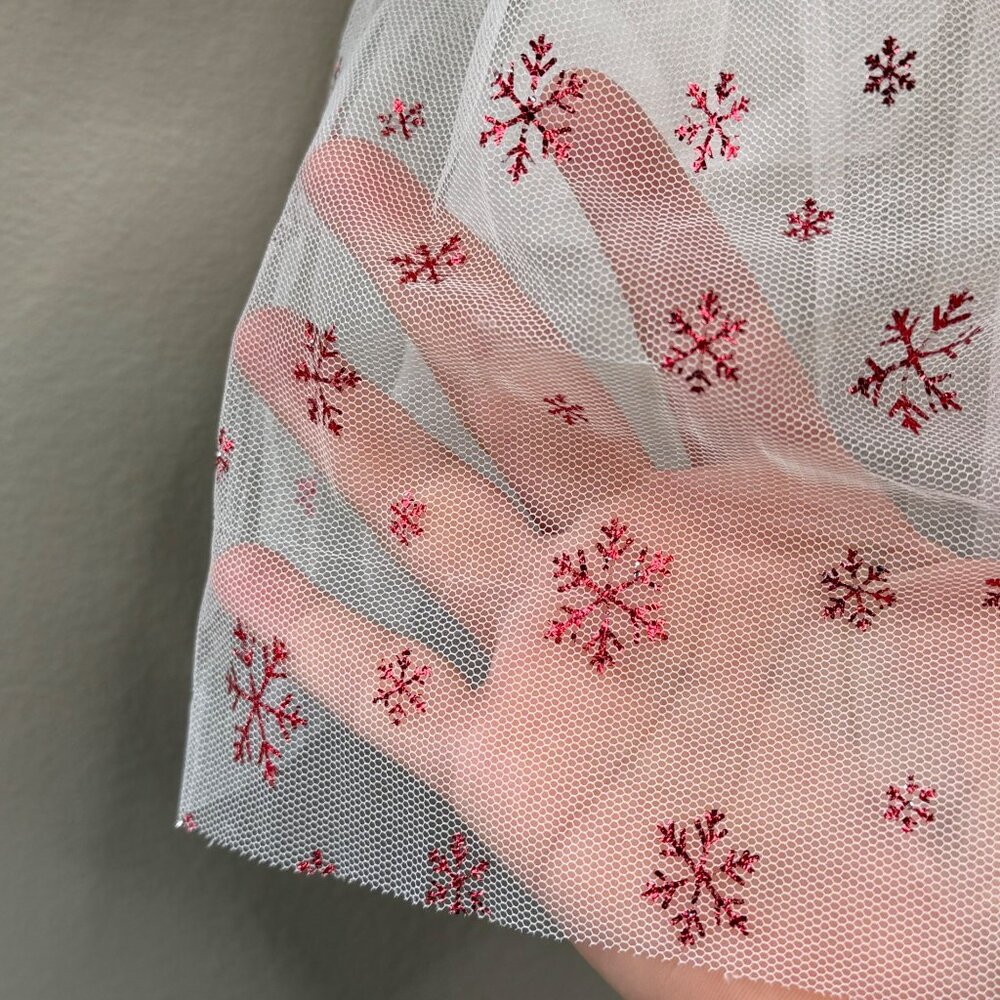 HATLEY Knit Snowflake Sweater Dress Girls 8 Tulle Skirt Winter Sparkle Red Cream - Picture 6 of 8